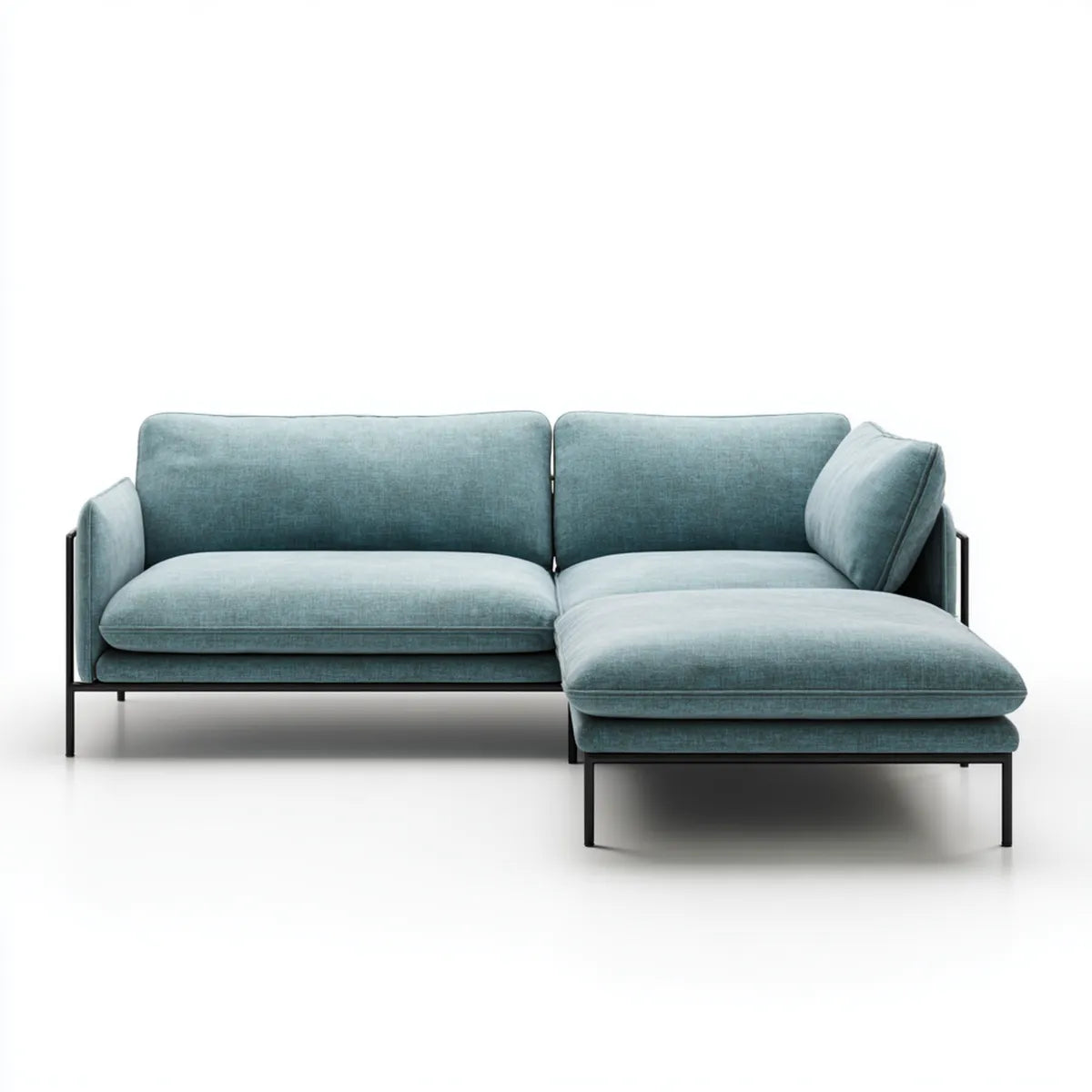Canapé d’angle 3 places bleu gris 240 x 150 x 85 cm polyester acier forme L