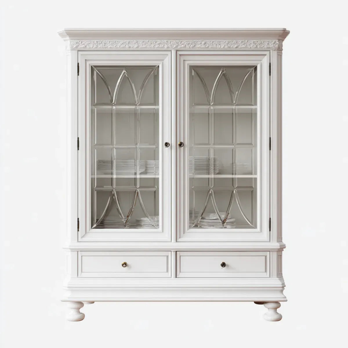 Vitrine 2 portes blanche rectangulaire en MDF et verre 120 x 45 x 200 cm