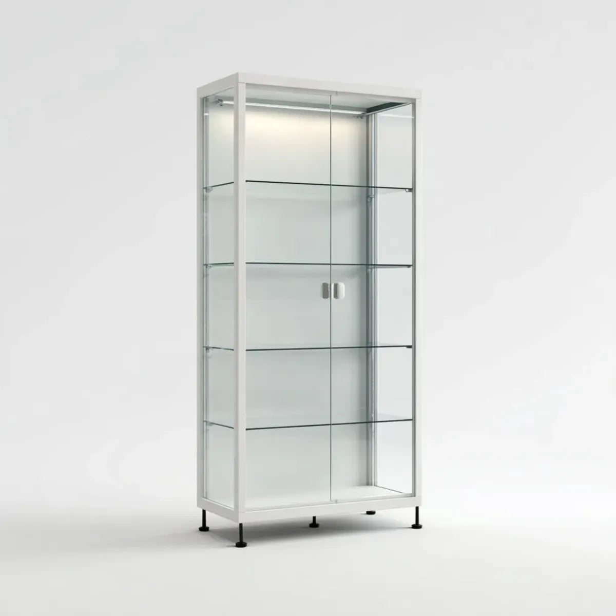 Vitrine de salon 2 portes blanche en acier et verre trempé rectangulaire 80 x 40 x 180 cm