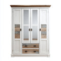 Armoire de chambre 4 portes 2 tiroirs blanche marron 200 x 60 x 210 cm en panneaux de particules rectangulaire