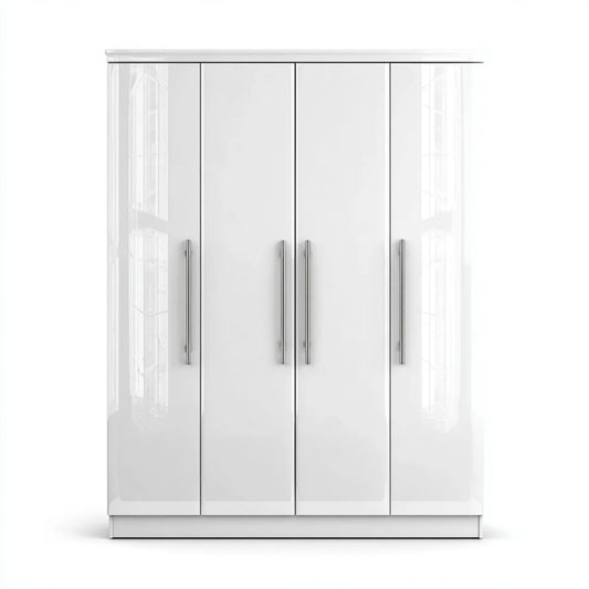 Armoire de chambre 4 portes blanche brillante 180 x 52 x 200 cm en panneaux MDF rectangulaire