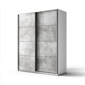 Armoire à portes coulissantes gris béton et blanc 200 x 60 x 200 cm en panneaux de particules rectangulaire