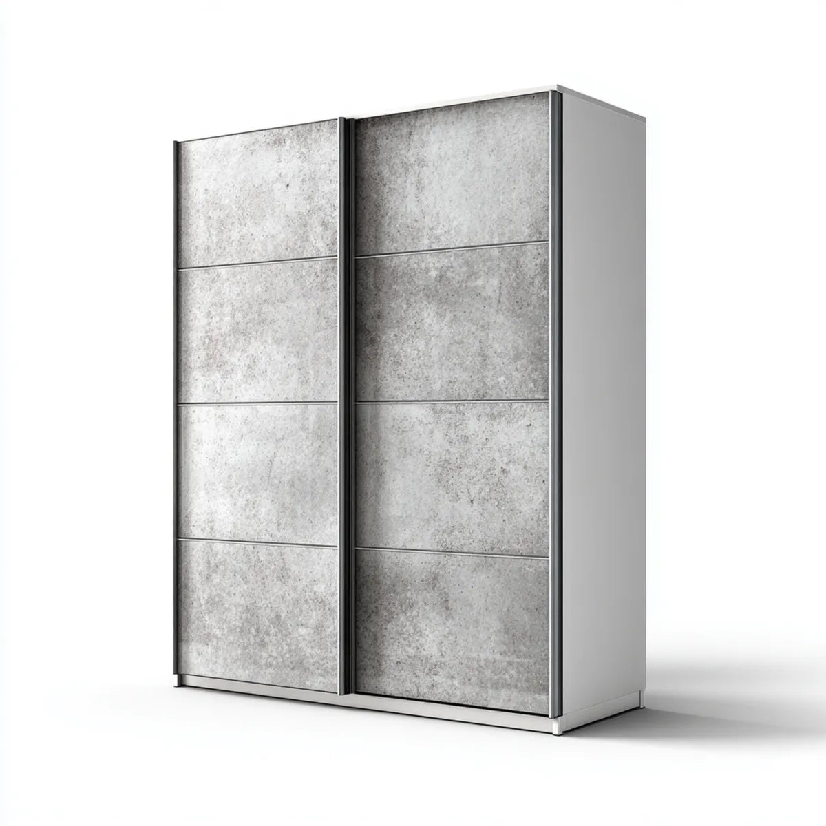 Armoire à portes coulissantes gris béton et blanc 200 x 60 x 200 cm en panneaux de particules rectangulaire