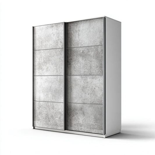 Armoire à portes coulissantes gris béton et blanc 200 x 60 x 200 cm en panneaux de particules rectangulaire