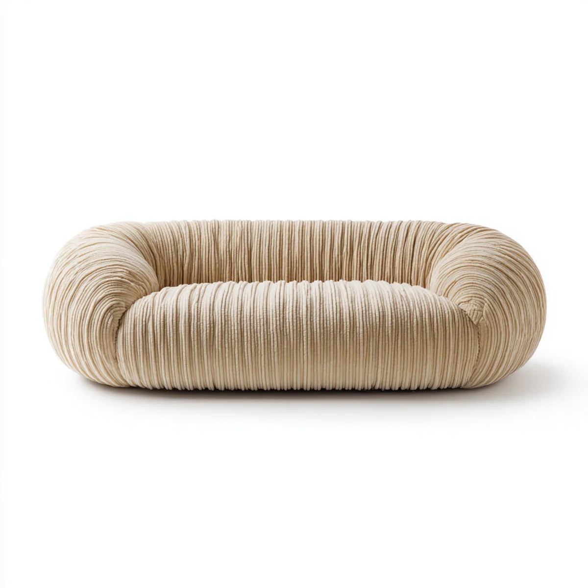 Canapé 2 places arrondi crème 180 x 95 x 72 cm en velours côtelé polyester