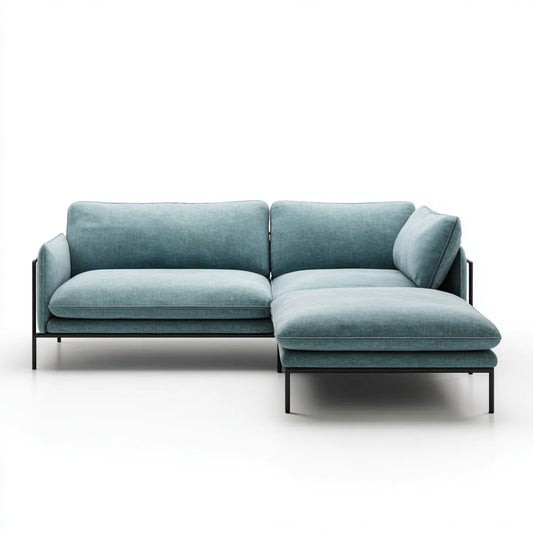 Canapé d’angle 3 places bleu gris 240 x 150 x 85 cm polyester acier forme L