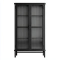 Armoire vitrine de salon noire à 2 portes en verre trempé strié 90 x 40 x 180 cm rectangulaire
