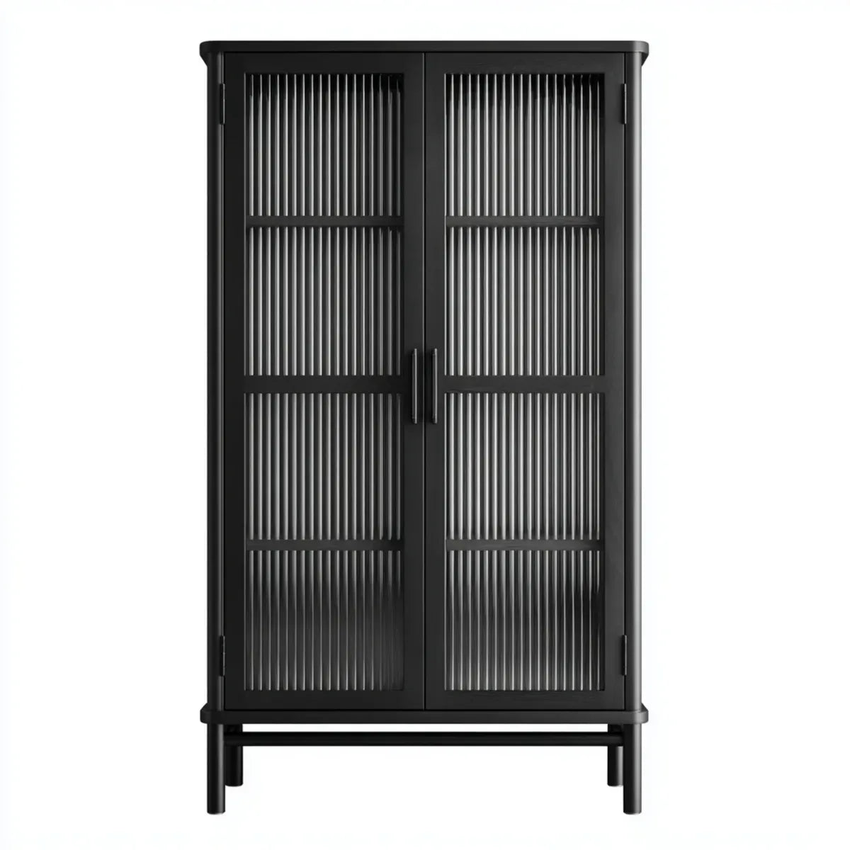 Armoire vitrine de salon noire à 2 portes en verre trempé strié 90 x 40 x 180 cm rectangulaire