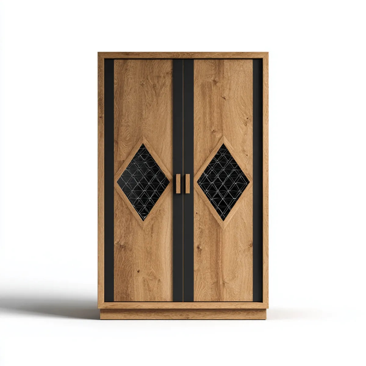 Armoire de chambre 2 portes chêne et noir en panneaux de particules mélaminés rectangulaire 100 x 52 x 200 cm