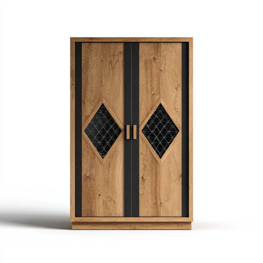 Armoire de chambre 2 portes chêne et noir en panneaux de particules mélaminés rectangulaire 100 x 52 x 200 cm