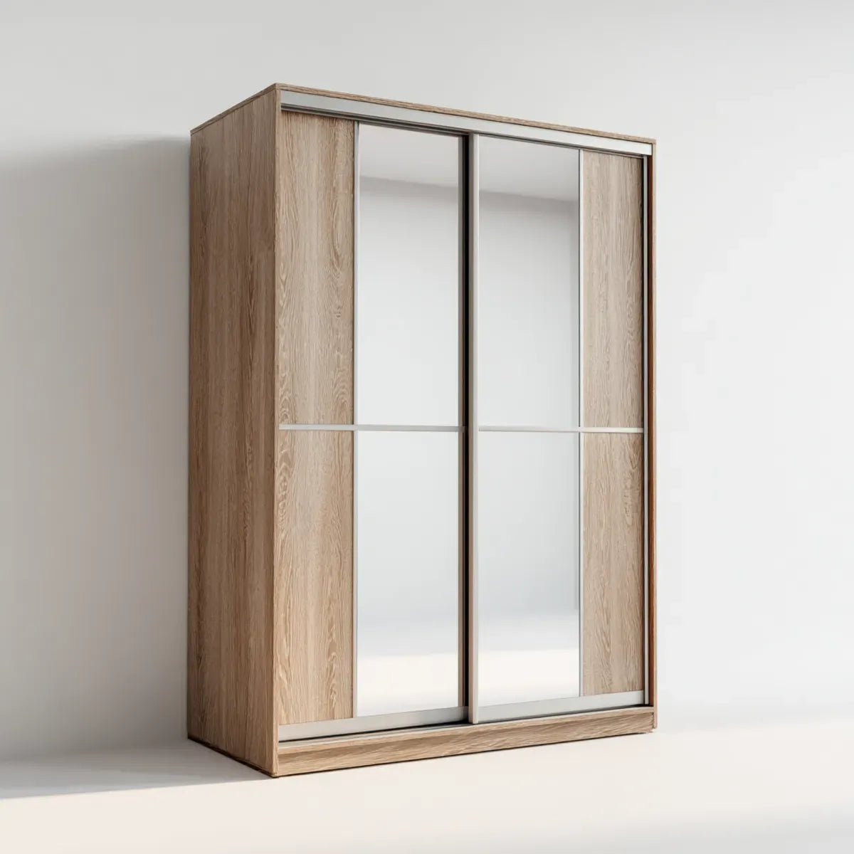 Armoire coulissante chêne clair avec miroirs 150 x 60 x 200 cm en panneaux de particules rectangulaire