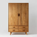 Armoire 2 portes 4 tiroirs en chêne massif naturel rectangulaire 100 x 55 x 190 cm