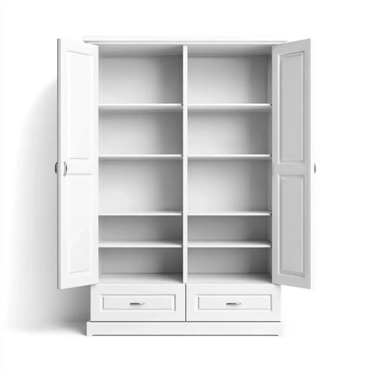 Armoire de chambre 2 portes 2 tiroirs blanche 120 x 50 x 200 cm en panneaux MDF rectangulaire