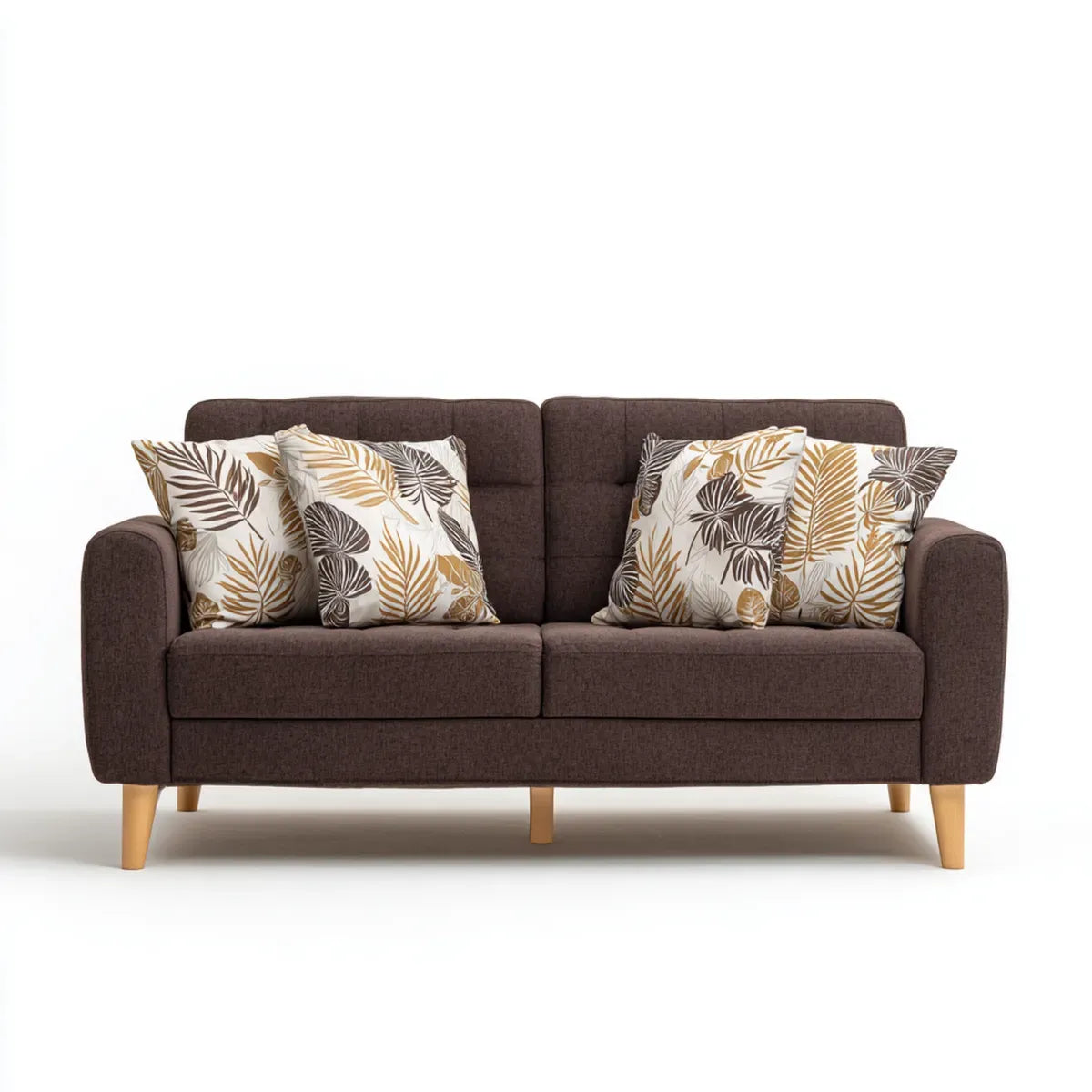 Canapé 2 places droit marron 160 x 85 x 85 cm en polyester avec coussins décoratifs