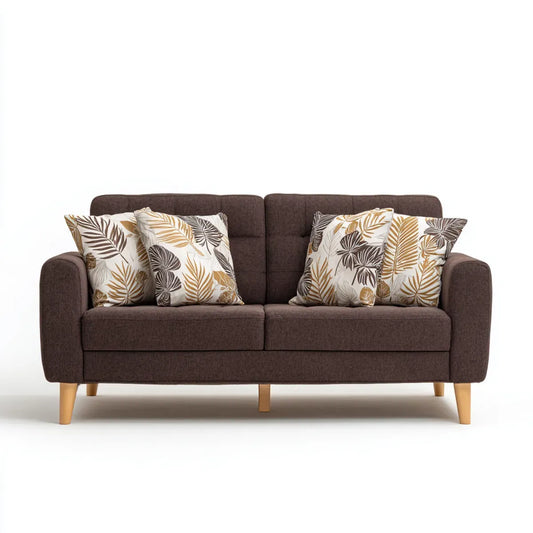 Canapé 2 places droit marron 160 x 85 x 85 cm en polyester avec coussins décoratifs