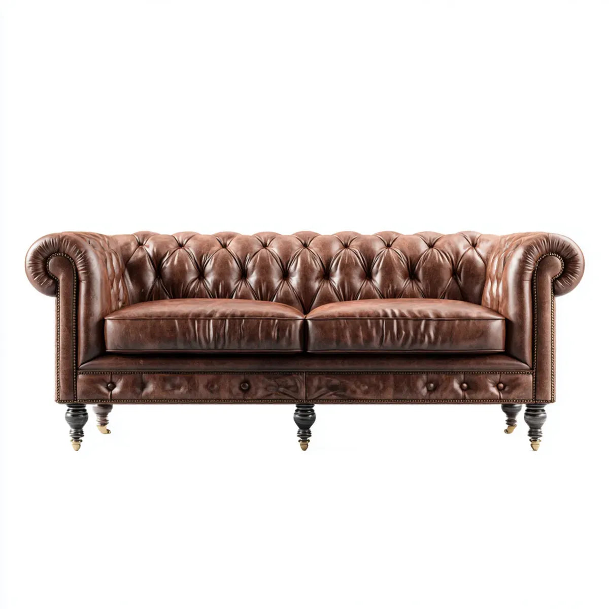 Canapé Chesterfield 3 places marron en cuir synthétique PU droit 220 x 90 x 78 cm