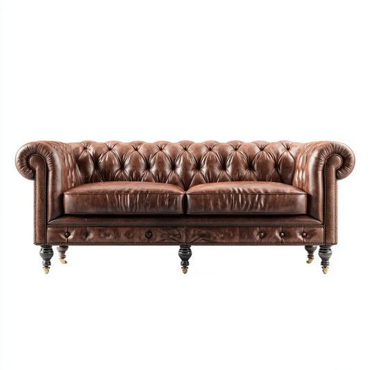Canapé Chesterfield 3 places marron en cuir synthétique PU droit 220 x 90 x 78 cm