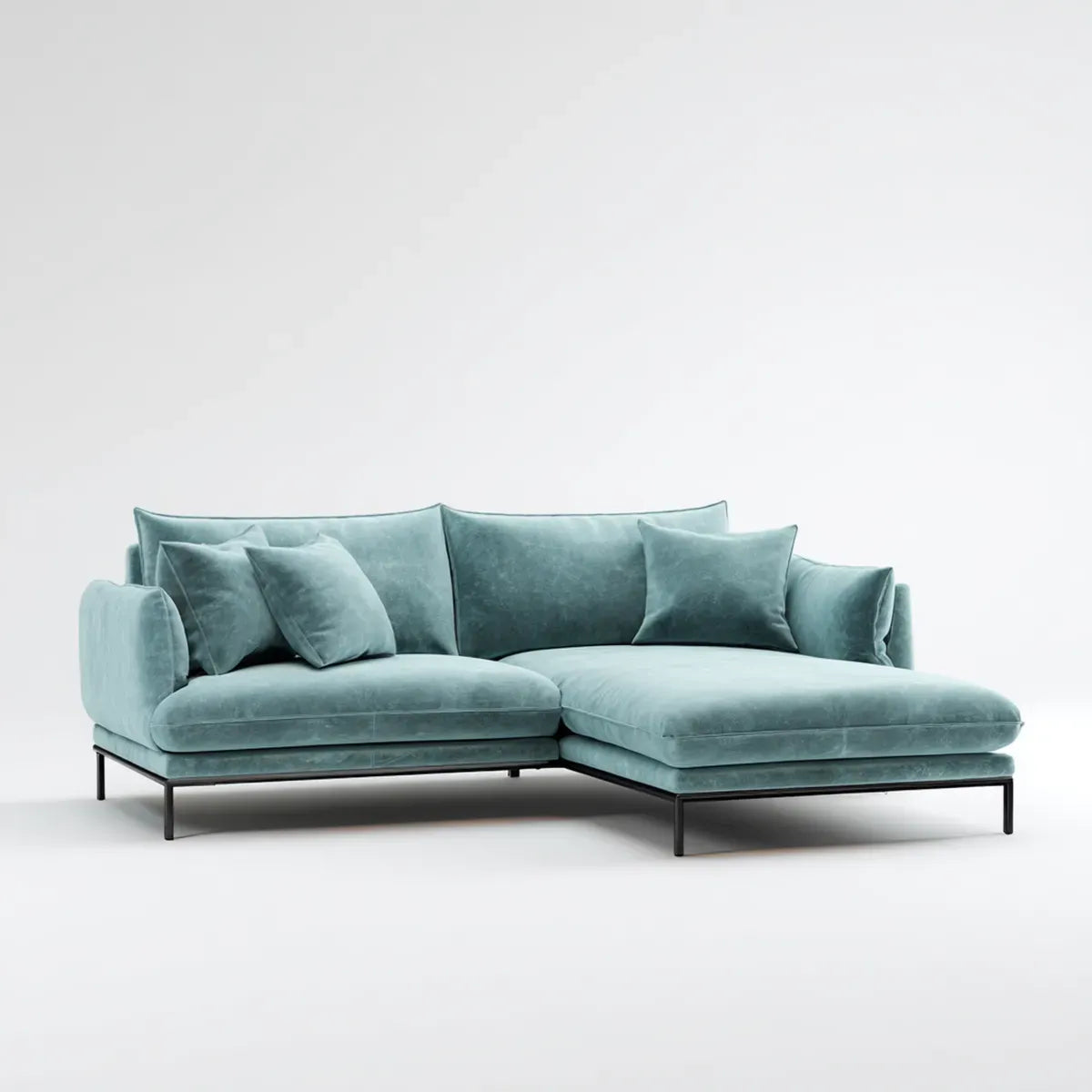 Canapé d'angle droit 3 places vert canard en velours de polyester 270 x 165 x 85 cm