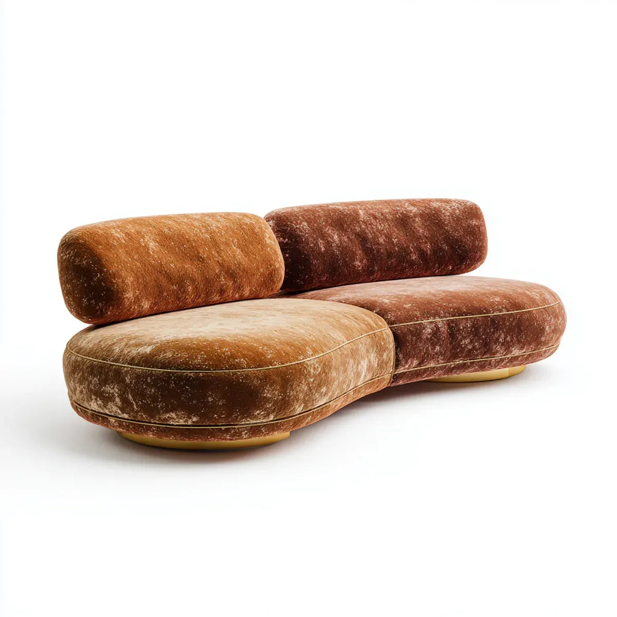 Canapé modulable 2 places marron en velours de polyester forme arrondie 240 x 110 x 70 cm