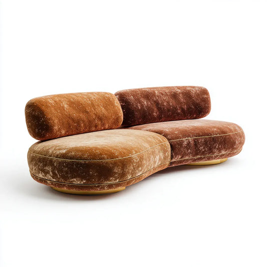 Canapé modulable 2 places marron en velours de polyester forme arrondie 240 x 110 x 70 cm