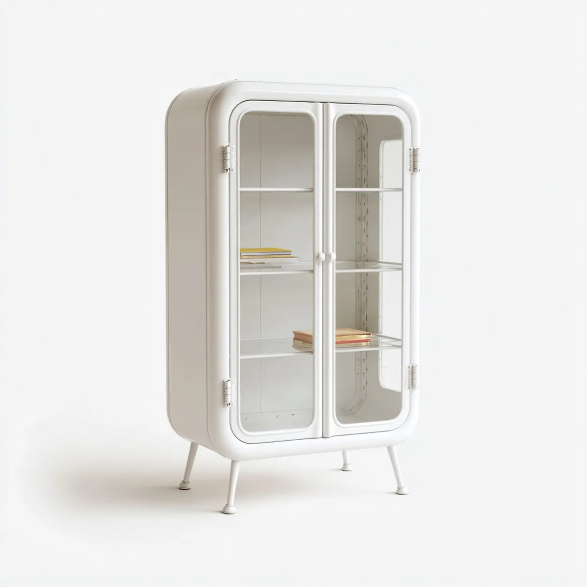 Vitrine de salon en acier blanc avec 2 portes vitrées 80 x 40 x 160 cm