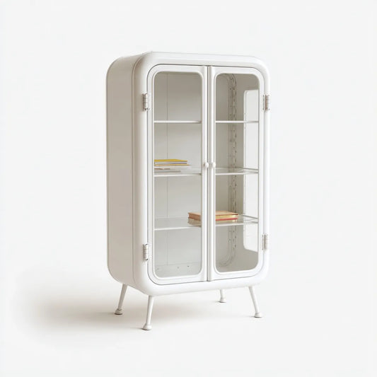 Vitrine de salon en acier blanc avec 2 portes vitrées 80 x 40 x 160 cm
