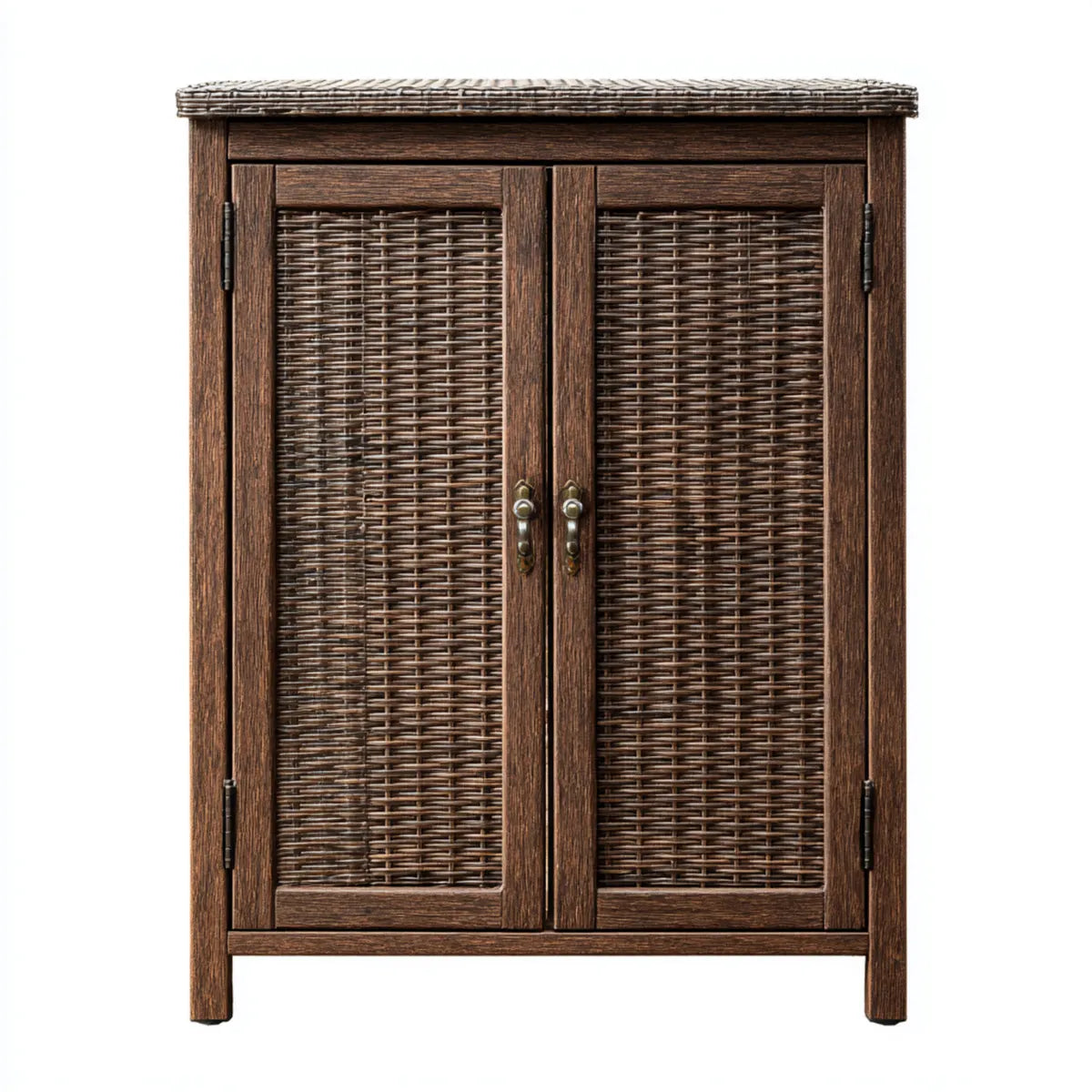 Armoire de rangement à 2 portes marron 80 x 40 x 100 cm bois massif et rotin rectangulaire