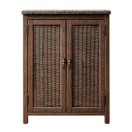 Armoire de rangement à 2 portes marron 80 x 40 x 100 cm bois massif et rotin rectangulaire