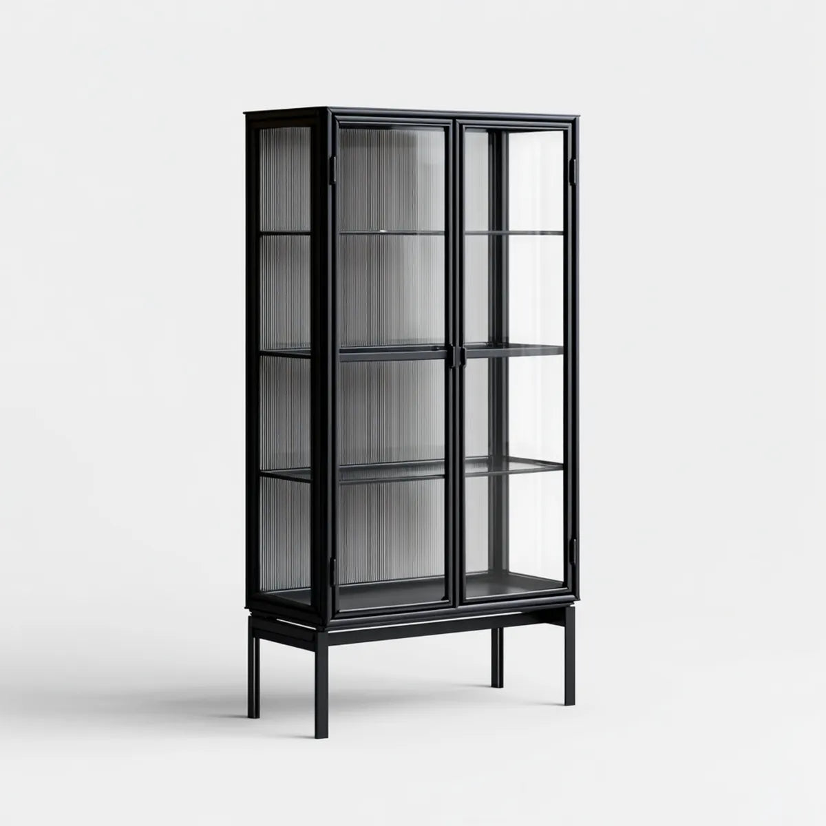 Vitrine de salon rectangulaire noire en acier et verre 80 x 40 x 160 cm