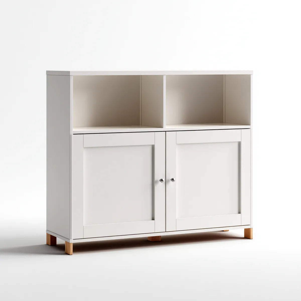 Buffet de rangement blanc rectangulaire en panneaux MDF 120 x 40 x 100 cm à 2 portes et 2 niches
