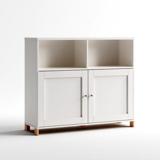 Buffet de rangement blanc rectangulaire en panneaux MDF 120 x 40 x 100 cm à 2 portes et 2 niches