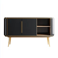 Buffet de salon noir et doré rectangulaire en panneaux MDF et acier inoxydable 160 x 40 x 85 cm
