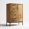 Armoire de rangement rectangulaire 5 tiroirs 1 porte chêne naturel noir L 90 x P 40 x H 120 cm