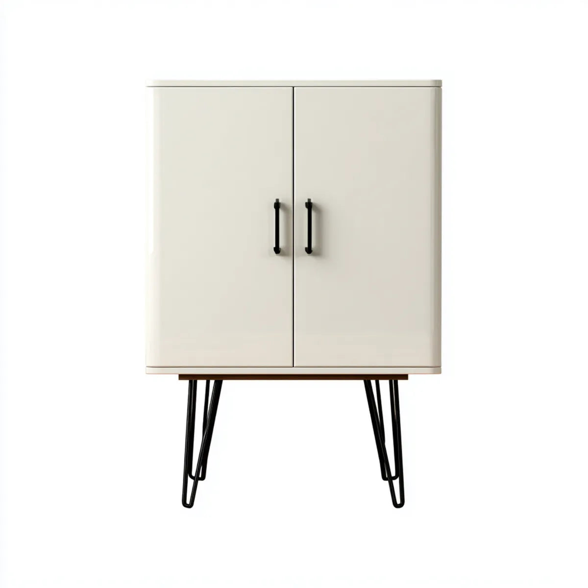 Armoire de rangement blanche à 2 portes en MDF 80 x 40 x 120 cm rectangulaire avec pieds en acier noir