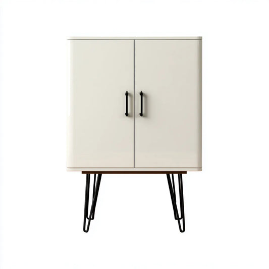 Armoire de rangement blanche à 2 portes en MDF 80 x 40 x 120 cm rectangulaire avec pieds en acier noir